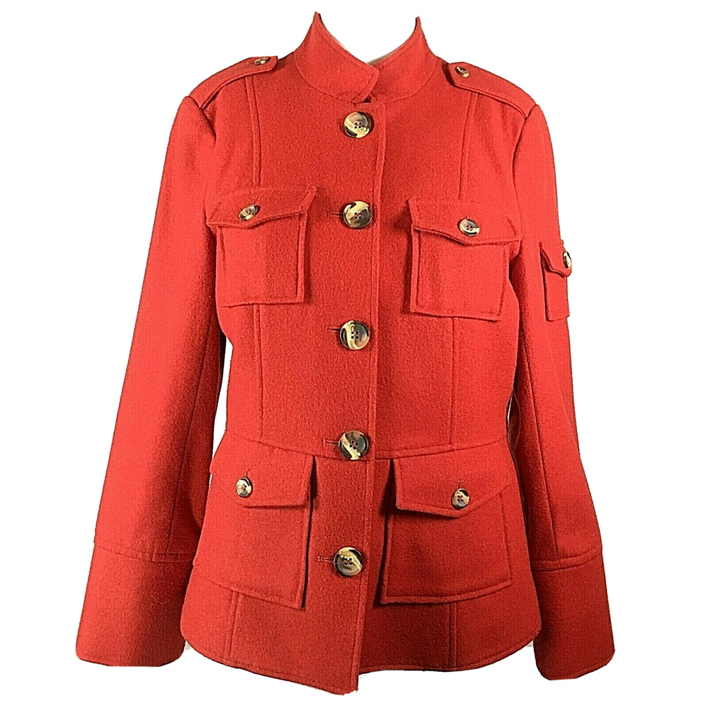 Sundance Coat Womens Sz 4 Rust Red‎ Wool Blend Button Up Utility Military Jacket